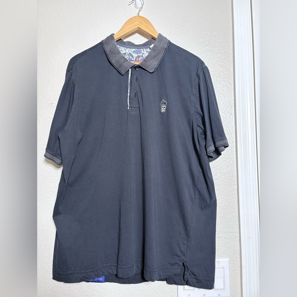 Men’s‎ Robert Graham Lucifer Classic Fit Skull Embroidered Black Polo. Size XL